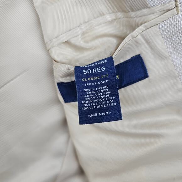 Stafford Sport Coat Mens 50 Regular Sand Linen Classic Fit Wedding Coastal Beach - Picture 11 of 13